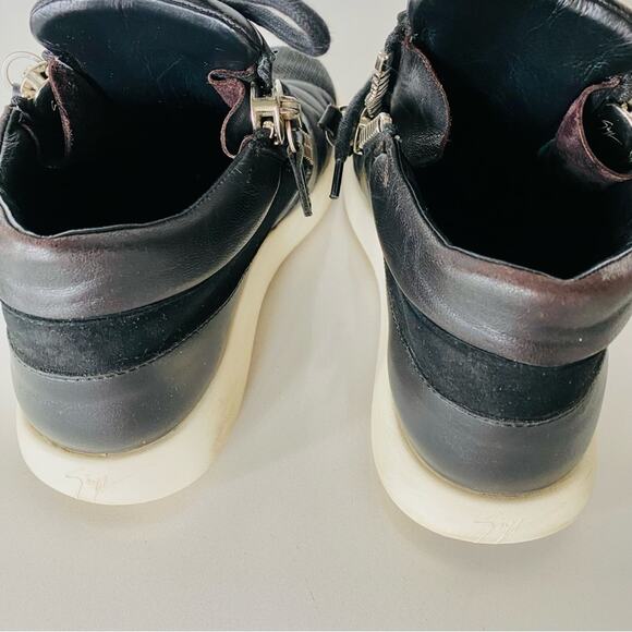 GIUSEPPE ZANOTTI Black White Leather Fabric Zipper Zip Lace Up Sneakers Shoes 37 - Picture 4 of 16